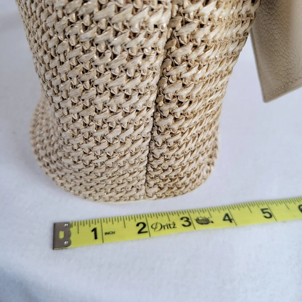 American Leather Co Womens Briar Triple Tote Bag Raffia Leather Large Clay Beige